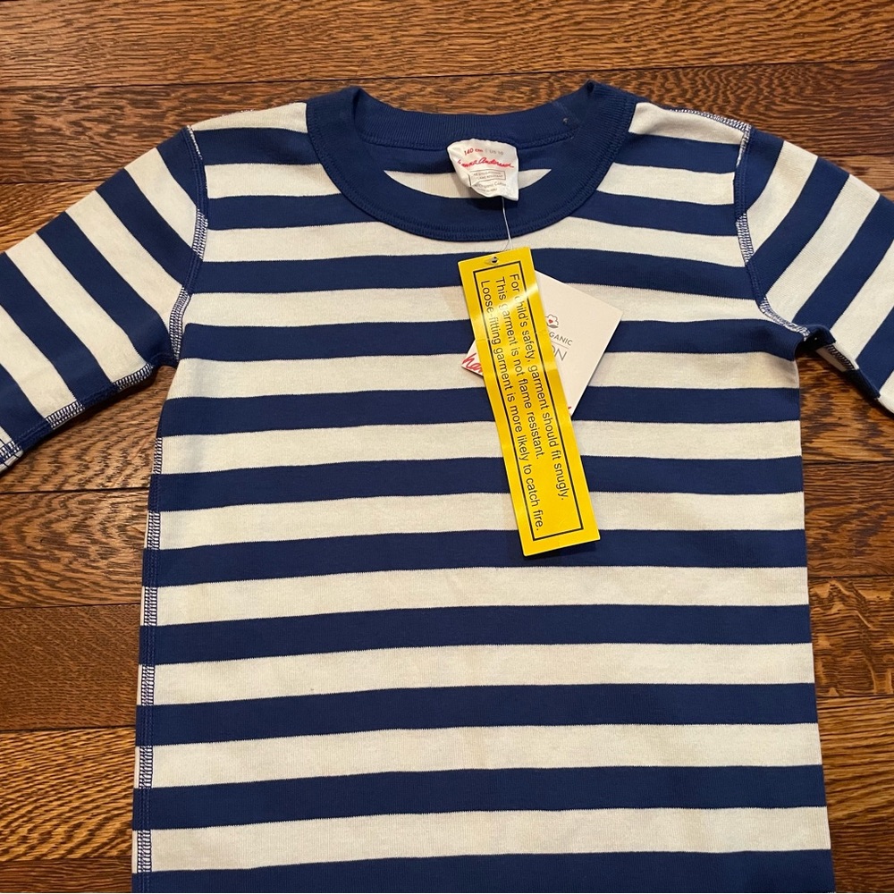 NWT Hanna Andersson Organic Cotton Blue & White Striped Short Sleeve Pajamas Top - Picture 3 of 5